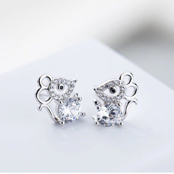 NEW Tibetan 925 Silver Cute Mouse Zircon Earrings - Picture 14 of 15